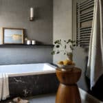 Black Marble Tub With Towel Warmer